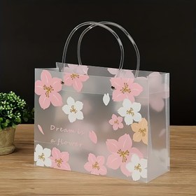 Resim PVC Şeffaf Çiçek Alışveriş ve Hediye Çantası Kulpları ile - Giyim ve Ticaret İçin Birinci Sınıf Dayanıklı Plastik Tote (1 Paket) 