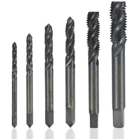 Resim 7 Parçalı Yüksek Hız Çeliği 6542 Nitrürlenmiş Spiral Flüt Musluk Seti: Kolay Döküntü Tahliyesi için M3-M12 Kılavuz Çekme Aleti 