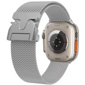 Resim Ekılıf - İos Watch 10 46mm Uyumlu - Kordon Metal Hasır Kordon Krd-25 - Gümüş 