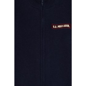 Resim U.S. Polo Assn. Erkek Çocuk Lacivert Hırka (Triko) %50 Pamuk %50 Akrilik Slim Fit Tek Cepli 