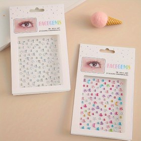 Resim 1 adet Bohem Tarzı Plastik Yüz Taşlı Stickerlar, Kendinden Yapışkanlı Elmas Taşlı Göz, Tırnak ve Yüz Süsleme Stickerları 