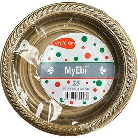 Resim My-ebi Altın Renkli Parti Davet Plastik Tabak - 17 Cm. - 25 Adetlik 5 Paket Altın 
