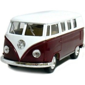 Resim 1:32 Ölçek Metal Çek Bırak Nostaljik Volkswagen T1 Minibüs Vosvos Oyuncak Araba - Bordo 13 Cm 
