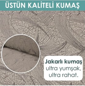 Resim Jakarlı Sehra Desen Vizon 3 3 1 1 Lastikli Kanepe Örtüsü Lastikli Koltuk Örtüsü Koltuk Kılıfı Vizon 