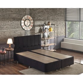 Resim Niron Ela Baza ve Başlık Seti 140x190 cm Çift Kişilik Siyah Kumaş Baza ve Başlığı Silinebilir Soho Kumaş 