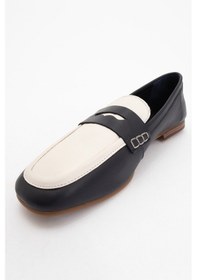 Resim Luvishoes Luvi Shoes Skye Lacivert-beyaz Hakiki Deri Küt Burun Kadın Loafer Ayakkabı Lacivert - Beyaz 
