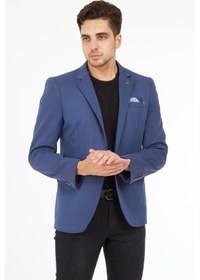 Resim Sposo 5109 Dar Kalıp Yarım Astarlı Mavi Erkek Blazer Ceket Mavi 