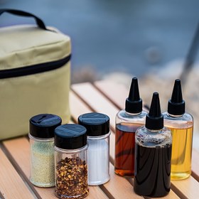 Resim Dış Mekan Baharat Şişesi Seti, Taşınabilir Barbekü Baharat Tam Set Kombinasyonu, Kapaklı Çizgili Plastik Malzeme, Yenilik Teması, Dış Mekan Güvenli 