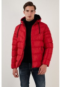 Resim Buratti Peluş Astarlı Kapüşonlu Fermuarlı Slim Fit Şişme Erkek Mont 5762010 Kırmızı 