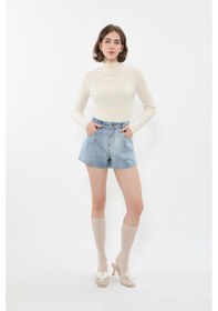 Resim Blue White Kadın %100 Pamuk Açık Mavi Mini Jean Şort mavi 