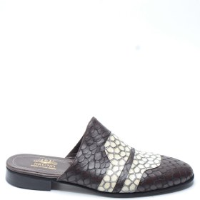 Resim Bruno Shoes Kahverengi Krem Yılan Desenli Hakiki Deri Erkek Sabo Half Shoes 