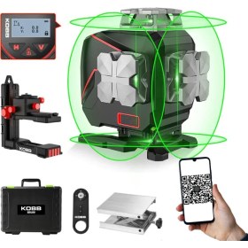 Resim Kobb KBL36G Profesyonel Li-Ion Şarjlı 4X360⁰ LCD Ekran Otomatik Hizalamalı Yeşil Çapraz Çizgi Lazer Distomat + Uzaktan Kumanda + Taşıma Çantası 