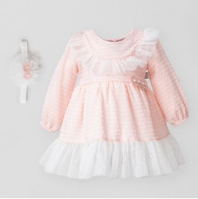 Resim MİNİBORN Yeni Doğan Kız Uzun Kollu Aisha Dress Somon Elbise Set 