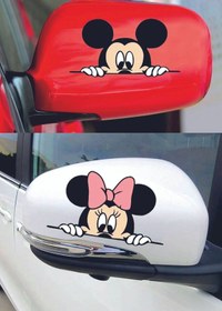 Resim ÖZKAŞ 3D Sticker Mickey Minnie Dikiz Ayna, Araba, Motorsiklet, Kask, Laptop,cam Sticker 14x8 Cm 