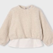 Resim Kız Çocuk Etek Ucu Gömlek Görünümlü Pelüş Sweatshirt - Bej Gri 