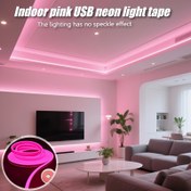 Resim 1 adet Pembe USB Neon LED Işık Bandı - Kapalı Duvar ve Tavan Dekoru, Lekesiz Etki, Düğme Kontrolü, Yatak Odası, Koridor, Mağaza, Cafe için İdeal, Mükemmel Bir Noel Hediyesi, Noel Süsü | Modern İç Mekan Işığı | USB Güçlü Işık, Neon Işık Dekoru 