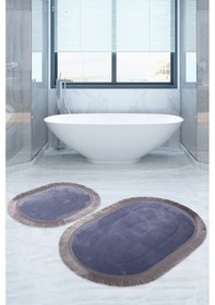 Resim Bonny Home Pera Gri 2'li Banyo Paspası Seti Kaymaz Tabanlı Saçakl Gri 