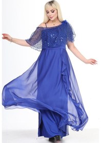 Resim Ladies First Büyük Beden 3858 Saks Uzun Abiye Elbise 001 