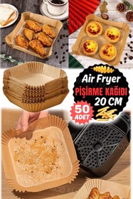 Resim Munico Airfryer için 50 Parça Tek Kullanımlık Kare Pişirme Kağıdı - Yağ Geçirmez ve Kolay Temizlik Kağıdı 