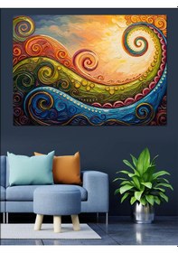 Resim Ahşap Tablo Renkli Girdaplar Ve Soyut Manzara 