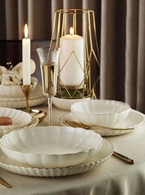 Resim Kütahya Porselen Bone Luz Form Yemek Takımı Altın 24 Parça 6 Kişilik 