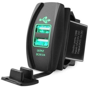 Resim Yeşil Cep Telefonu İçin 3.1a Çift Usb Bağlantı Noktası Şarj Aleti Priz 12v Led Su Geçirmez 