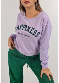Resim Baskılı Crop Sweat Lila - 0135.159. Çok Renkli 
