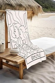 Resim Dijital Baskı Plaj Deniz Havlusu İkizler Burcu Desenli Peştamal HVL0050 