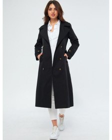 Resim Pastelastore %100 Pamuk Ekstra Uzun 120cm Kruvaze Kadın Trençkot 1121 Siyah 