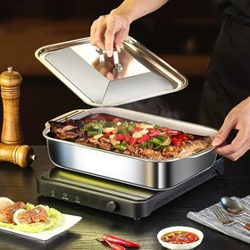 Resim 1 Set, Kapaklı Paslanmaz Çelik Küçük Pişirme Fırını - Tatlılar, Ekmek ve Deniz Ürünleri için Yapışmaz Kalınlaştırılmış Dikdörtgen Fırın Fırını - BBQ'lar, Buffet'ler ve Festival'ler için Mükemmel 