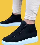Resim shoecide Ortopedik Taban Erkek Siyah Bağcıklı Sneakers Yarım Bilek Spor Bot 
