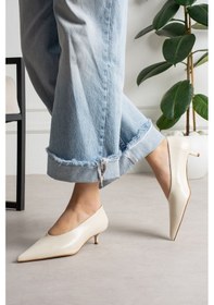Resim Shoetek Louod Kadın Stıletto İnce Topuklu Kırışık Bej Deri Bej 