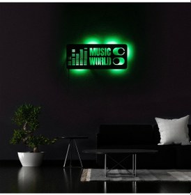 Resim Tablo Marketi Müzik Tablosu, Music World, Işıklı Duvar Dekor Ahşap, Neon Işık, Ledli Işıklı Tablo, Duvar Süsü 