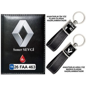 Resim Plakanıza Özel Renault Logolu Siyah Ruhsat Kabı Ve Anahtarlık 