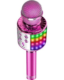 Resim Honmex Kırmızı Pembe Led Işıklı Kablosuz Mikrofon, Bluetooth Hoparlörlü, Ev Ktv, Telefon İle Karaoke, Ses Kaydı, 10m Uzaklıkta Bağlanma 