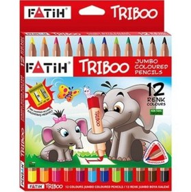 Resim FATİH KALEM Fatih 12'li Triboo Natural Jumbo Tam Boy Kalemtraşlı Kuruboya 