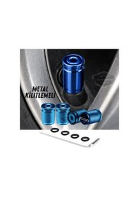Resim Kilitlemeli Sibop Kapağı Alyanlı Sibop Kapağı Araba Motosiklet Bisiklet Metal Sıkmalı Mavi 4 Lü Set 00 Şüscaroto Aksesuar 