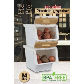 Resim 2li Tekerlekli Patateslik Soğanlık Oyuncak Kutusu Sebzelik Patates Soğan Kovası Sepeti Motek 24 Lt 