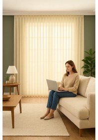 Resim Modern Doğal Kumlama Efektli Kalın Tül Perde Salon Oturma Odası Yatak Odası Antre Ekru 