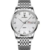 Resim Hanyang Gümüş Beyaz Poedagar Marka Lüks Erkek Saatler Yüksek Kaliteli Su Geçirmez Iş Rahat Adam Kuvars Kol Saati Aydınlık Paslanmaz Çelik Saatler (Yurt Dışından) 