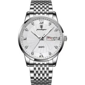 Resim Hanyang Gümüş Beyaz Poedagar Marka Lüks Erkek Saatler Yüksek Kaliteli Su Geçirmez Iş Rahat Adam Kuvars Kol Saati Aydınlık Paslanmaz Çelik Saatler (Yurt Dışından) 