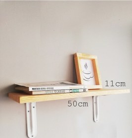 Resim Metal Ayaklı, Ahşap Kitaplık Duvar Rafı 50x11 
