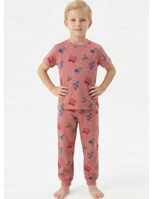 Resim Modanıno Erkek Çocuk %100 Pamuk Kumaş Ve Baskılı Pijama Takımı 3-13 Yaş 12686ıs Mercan 