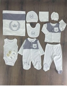 Resim Bebicix Yenidoğan Organik Pamuk Nakış İşlemeli Lacivert Erkek Bebek Hastane Çıkışı 10 Lu Set Beyaz 