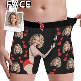 Resim Kişiselleştirilmiş Fotoğraflı Özel Erkek Boxer Külot, Sevgililer Günü Hediyesi - Eş ve Koca İçin, Yıldönümü Hatırası, Çift Uyumlu Set 
