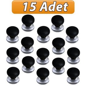 Resim 15 Adet Petunya Kulp Siyah Polimer Düğme Kulp Krom Tablalı Mobilya Mutfak Dolabı Çekmece Kulbu Kulpları 