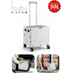Resim Dekohop Katlanabilir Alışveriş Arabası Tekerlekli Çok Amaçlı Taşıma Çantası 50L Depolama ve Bagaj Kutusu 