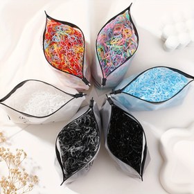 Resim 2000'li Paket Çocuk Saç Lastikleri & Elastiki - Pastel Gökkuşağı ve Düz Renk (Pembe, Mavi 