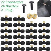 Resim 24 Parçalı Sisleme Nozulu Seti, 22 Pirinç T-Bağlantı Konnektörü ve 2 Uç Kapağı, 1/4" Atomizasyon Sprinkler Başlıkları 10/24 UNC Diş - Veranda Sisi, Hayvancılık/Çiftlik Dezenfeksiyonu, İnşaat Alanlarında Toz Kontrolü, Bahçe Hortumu Soğutma Sisleme Ekipmanları 