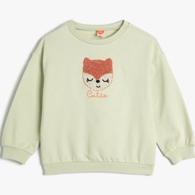 Resim Kız Bebek Tilki Aplike Detaylı Sweatshirt Pamuklu 